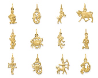 Solid 10K or 14K Yellow Gold Small Zodiac Charms