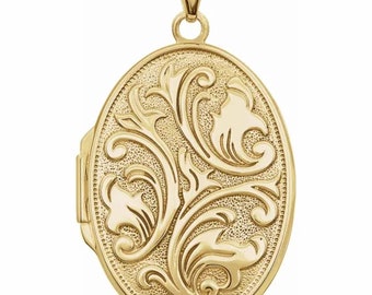 14K Giallo Oro Ovale Emborato Locket