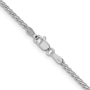 Solid 14K White Gold Flat Spiga Wheat Chain Necklace, 16&quot;-24&quot; Inch, 1.9mm Thick