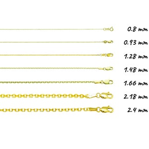 Solid 14K Yellow Gold D/C Cable Chain Necklace, 16&quot;-24&quot; Inch, 0.8mm-2,4mm Thick