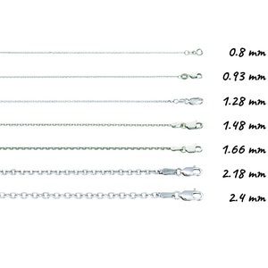 Solid 14K White Gold D/C Cable Chain Necklace, 16&quot;-24&quot; Inch, 0.8mm-2,4mm Thick