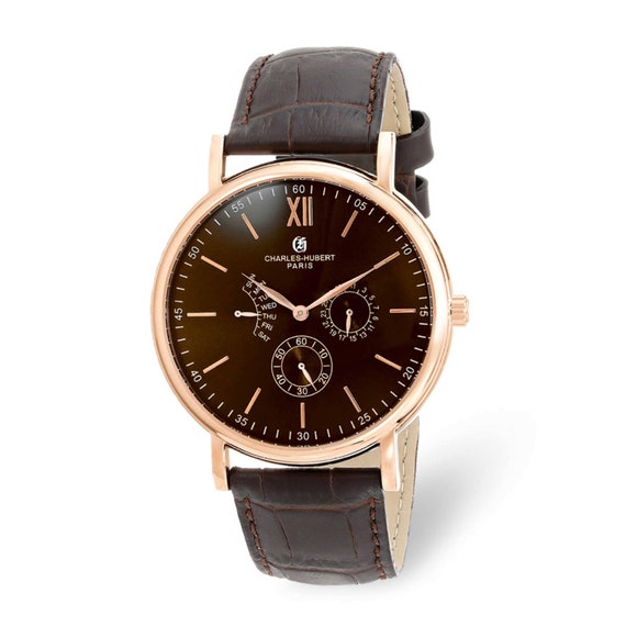 Charles Hubert Stainless Leather Band Rose and White Dial or  display picture 3