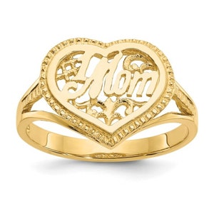 14K Yellow Gold #1 Mom Heart Ring