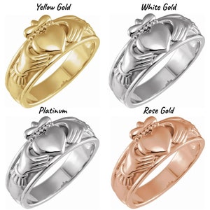 10K or 14K or 18K Yellow / White / Rose Gold or Platinum Claddagh Ring