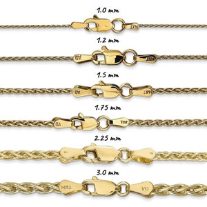 Solid 14K Yellow Gold Parisian Spiga Wheat Chain Necklace, 14&quot;-30&quot; Inch, 1.0mm-3.0mm Thick
