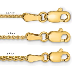 Solid 14K Yellow Gold D/C Spiga Wheat Chain Bracelet / Anklet, 6&quot;-10&quot; Inch, 1.05mm-1.25mm Thick