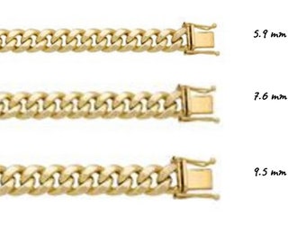 Semi-Solid 14K Yellow Gold Miami Cuban Necklace Chain, 16"-30" Inch, 5.9mm-9.5mm Thick