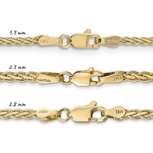 Solid 14K Yellow Gold Flat Spiga Wheat Chain Necklace, 16&quot;-24&quot; Inch, 1.9mm-2.3mm Thick