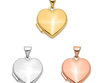 14K Yellow, White, or Rose Gold Engravable Heart Shape Locket