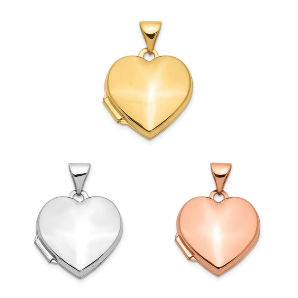 14K Yellow, White, or Rose Gold Engravable Heart Shape Locket