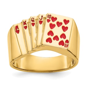 14K Yellow Gold Royal Flush in Hearts Ring