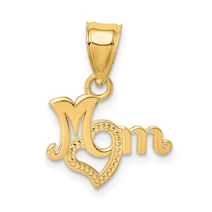 14K Yellow Gold Mom With Heart Charm