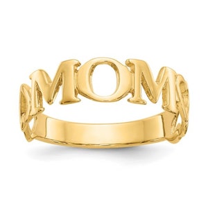 14K Yellow Gold Mom and Hearts Ring