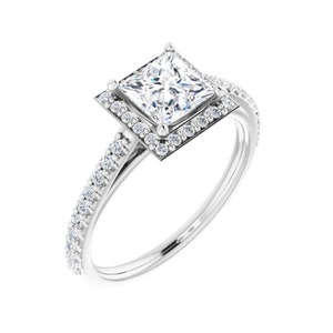 14K White Gold Princess Halo-Style Diamond Engagement Ring