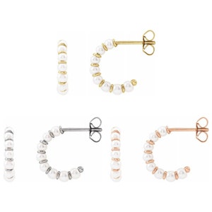 14K Yellow, White, or Rose Gold Cultured Freshwater Pearl Hoop Earrings