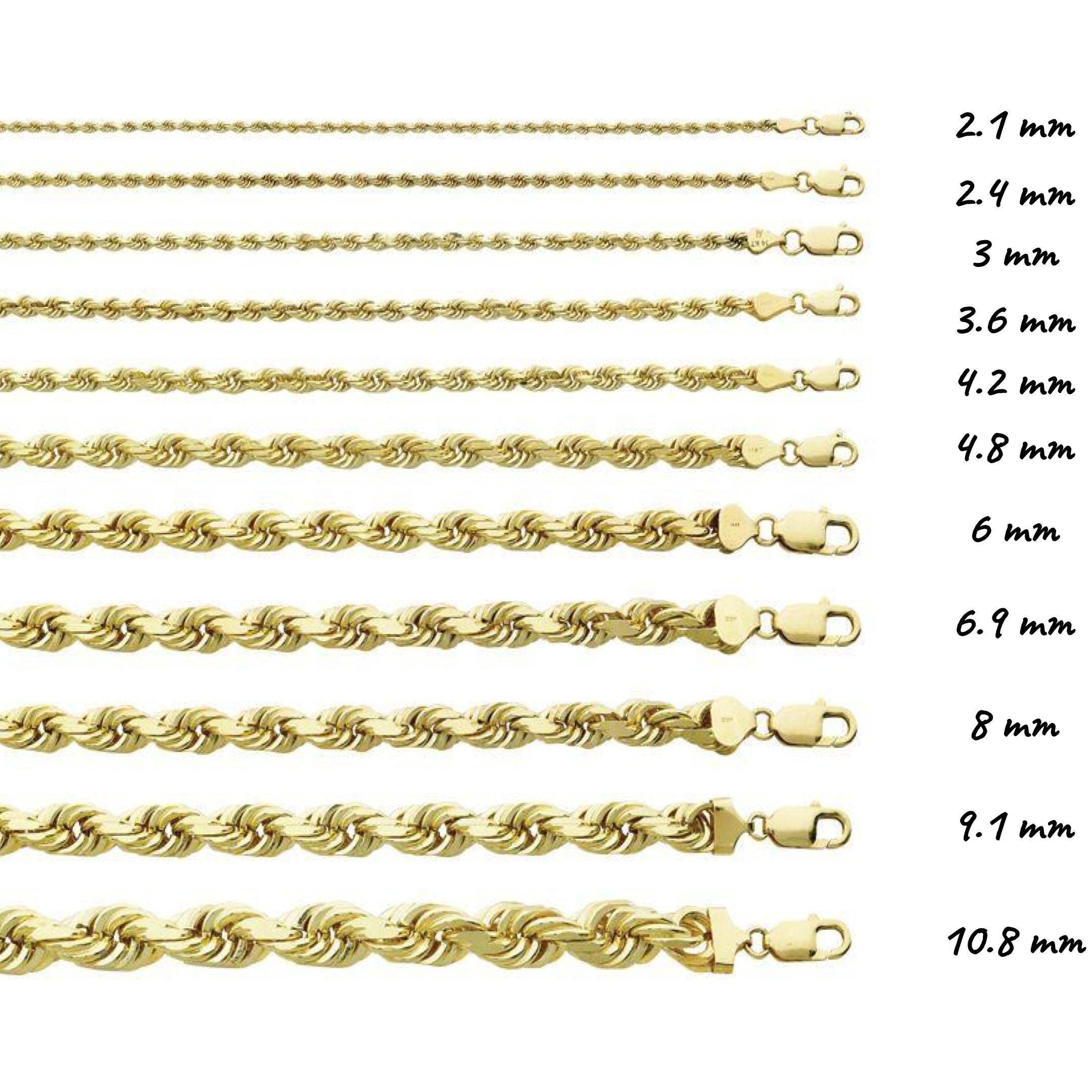 Solid 14K Yellow Gold Diamond Cut Rope Necklace Chain, 16