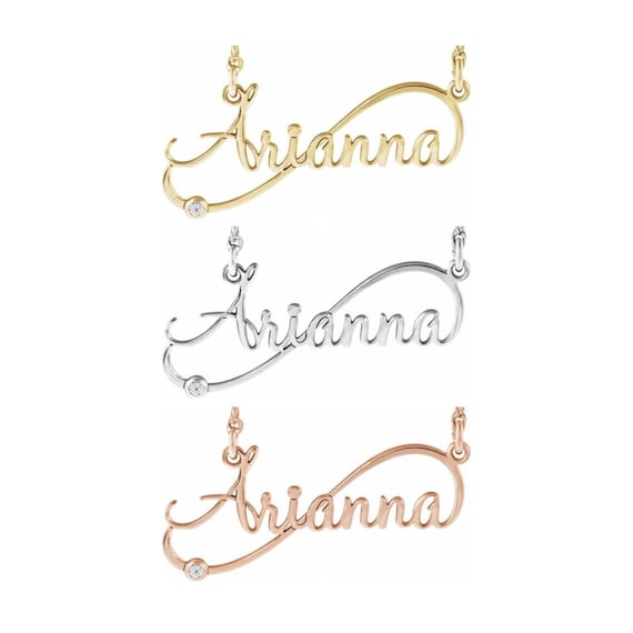 Diamond Infinity Inspired Script Nameplate Name Necklace Diamond Infinity Inspired Script Nameplate Name Necklace