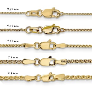 Solid 14K Yellow Gold D/C Spiga Wheat Chain Necklace, 14&quot;-30&quot; Inch, 0.85mm-2.1mm Thick