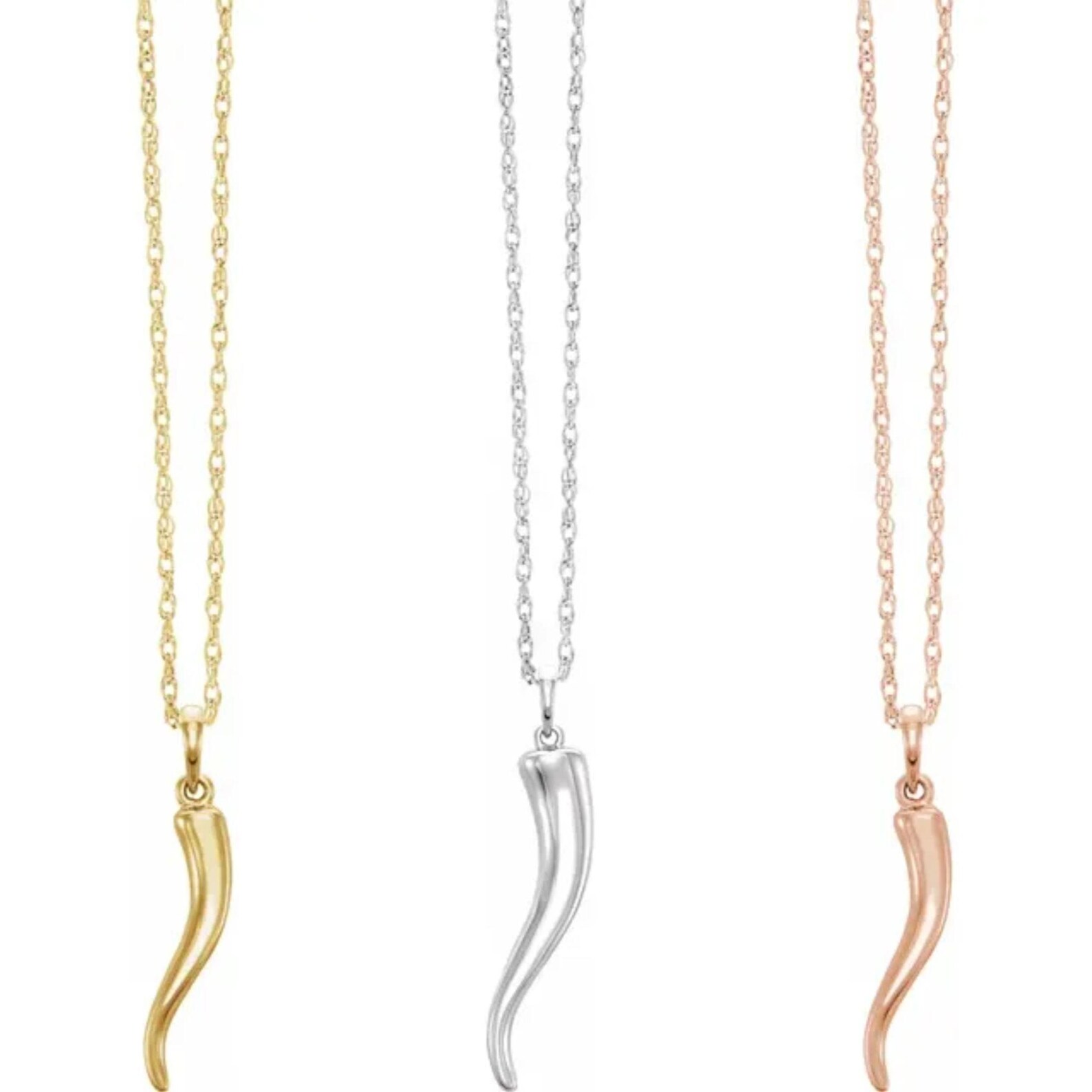 Solid 14K Yellow White or Rose Gold Italian Horn Necklace Etsy