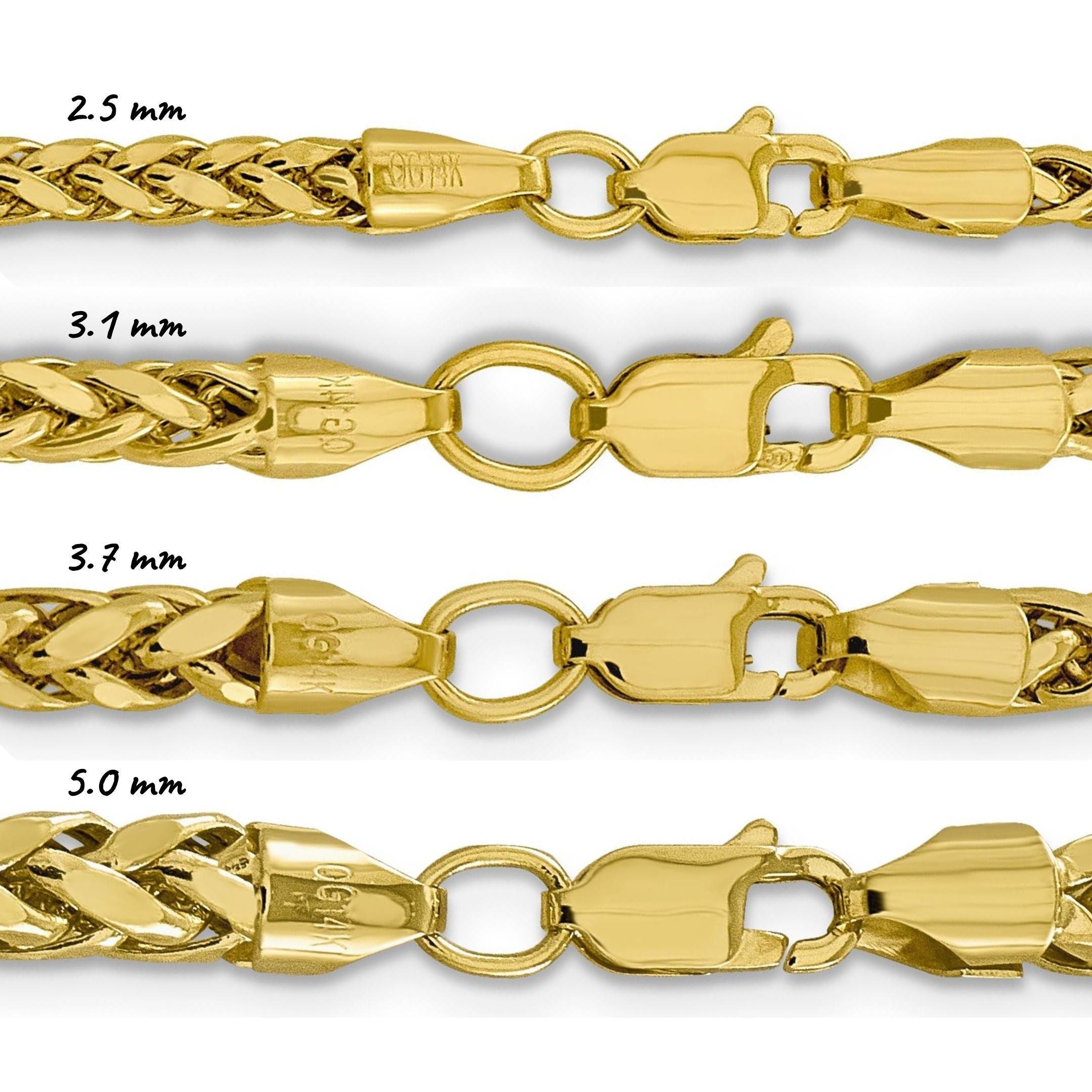 Semi-solid 14K Yellow Gold Spiga Wheat Chain Necklace, Thick Links