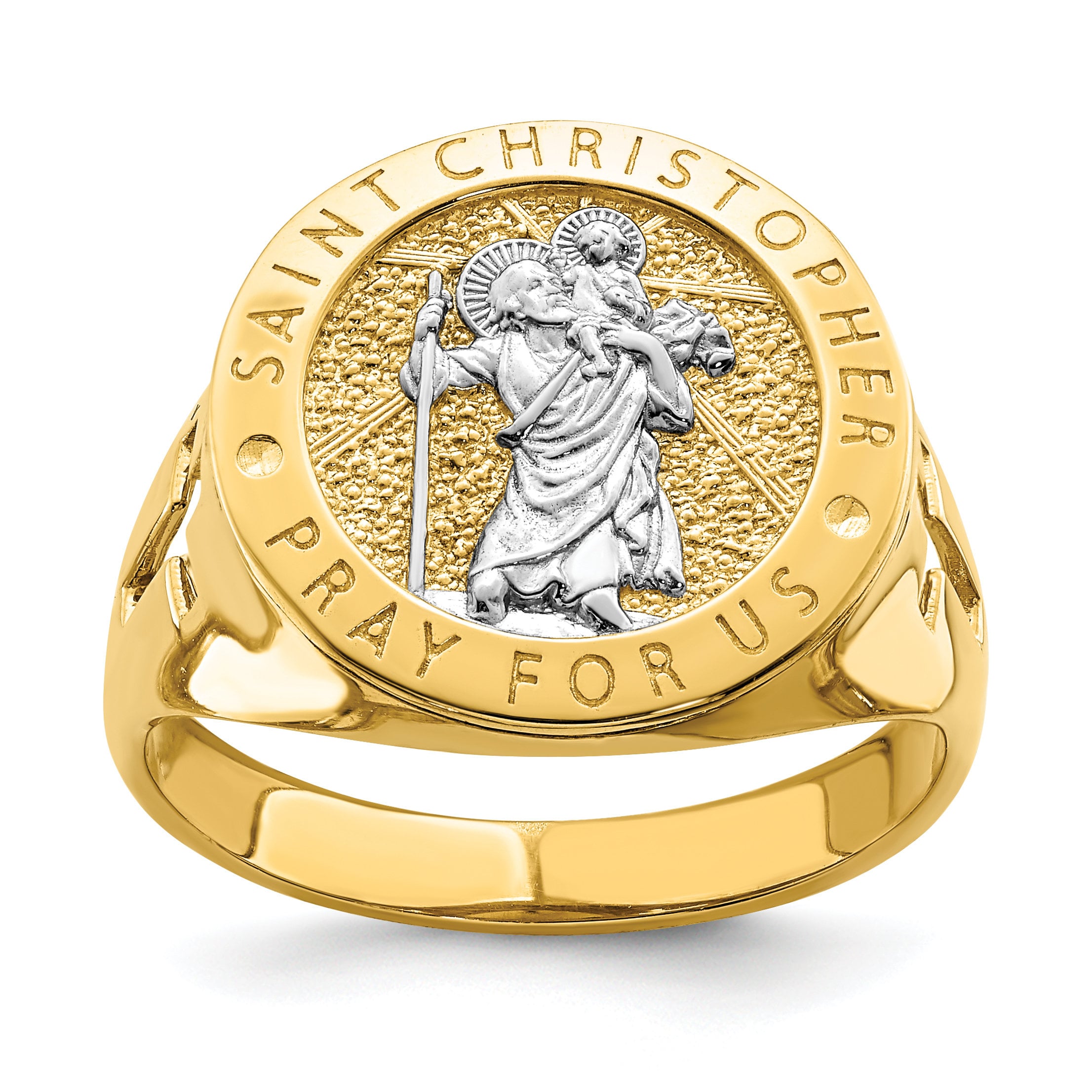 Buy 14K Yellow and White Gold Two-tone St. Christopher Ring Online