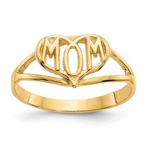 14K Yellow Gold Mom and Heart Ring