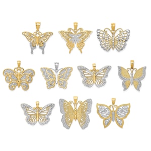 14K Yellow and White Gold Two-Tone Butterfly Pendants