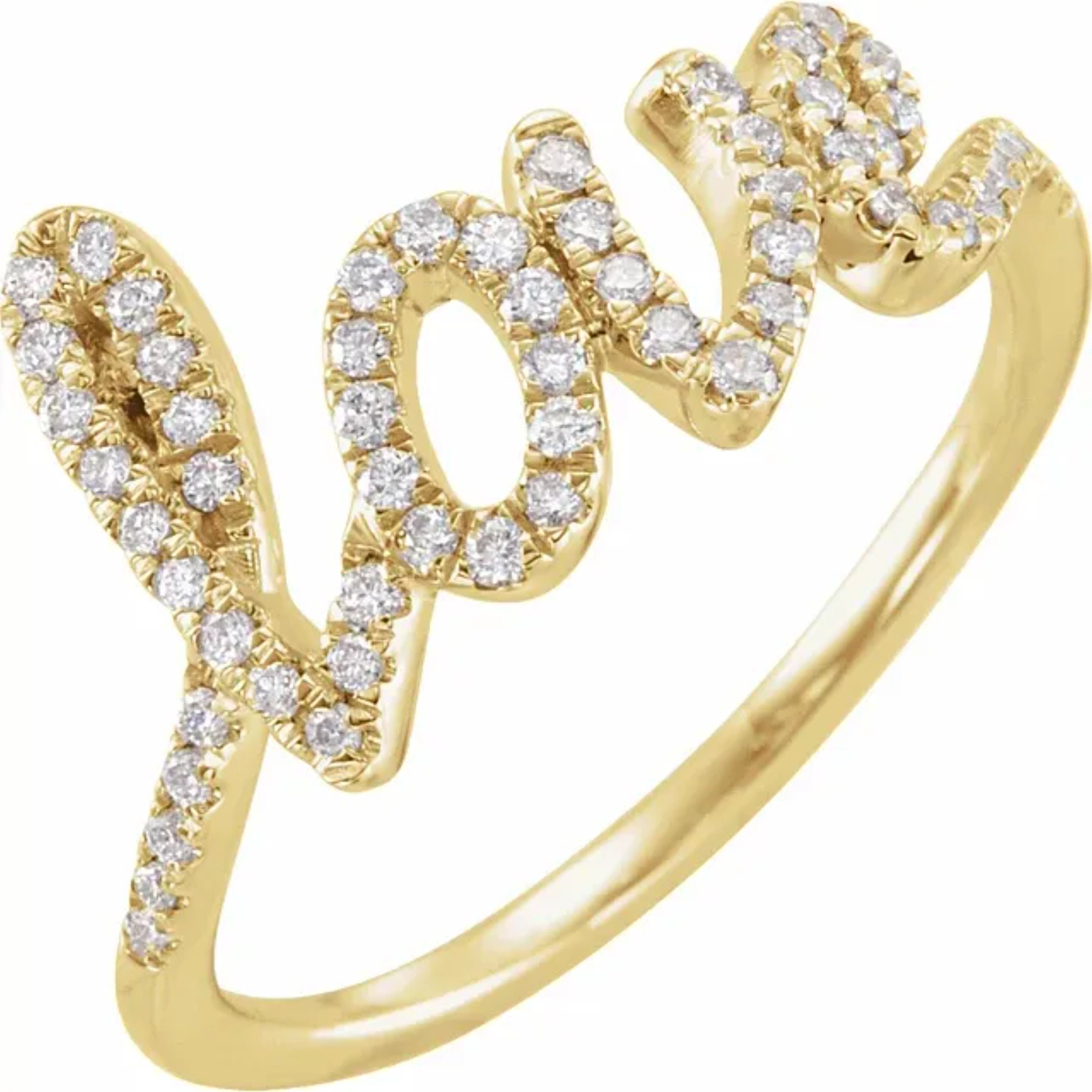 14K Yellow White or Rose Gold love Diamond Ring - Etsy