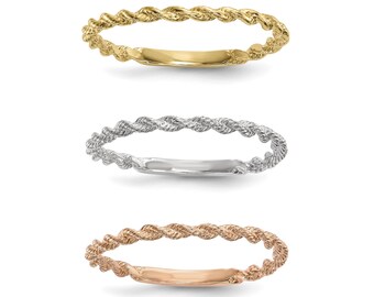 14K Yellow, White, or Rose Gold Polished Twisted Rope Ring