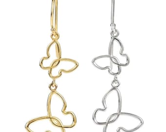 14K Yellow or White Gold Butterfly Dangle Earrings