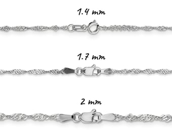 May include: Three silver chains with different widths, 1.4 mm, 1.7 mm, and 2 mm. Each chain has a lobster clasp.
