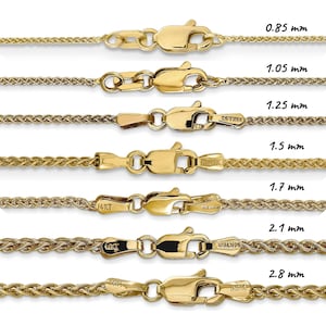 Solid 14K Yellow Gold Spiga Wheat Chain Necklace, 14&quot;-30&quot; Inch, 0.85mm-2.8mm Thick