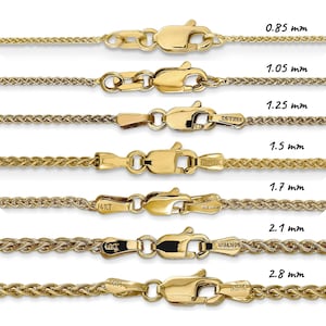 Solid 14K Yellow Gold Spiga Wheat Chain Necklace, 14"-30" Inch, 0.85mm-2.8mm Thick