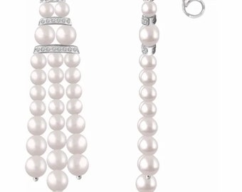 14K White Gold Freshwater Pearl & Diamond Earrings