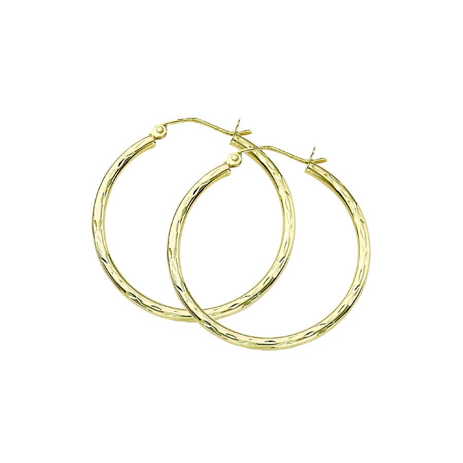 10k Solid Yellow Gold big Large hoop Diamond Cut Earrings 60mm