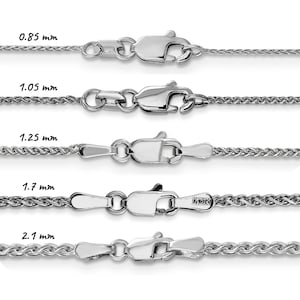 Solid 14K White Gold D/C Spiga Wheat Chain Necklace, 14&quot;-30&quot; Inch, 0.85mm-2.1mm Thick