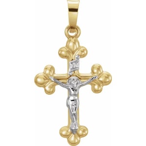 Solid 14K Yellow & White Gold Crucifix Pendant