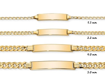 14K Yellow Gold Engravable Flat Curb Link ID Bracelet
