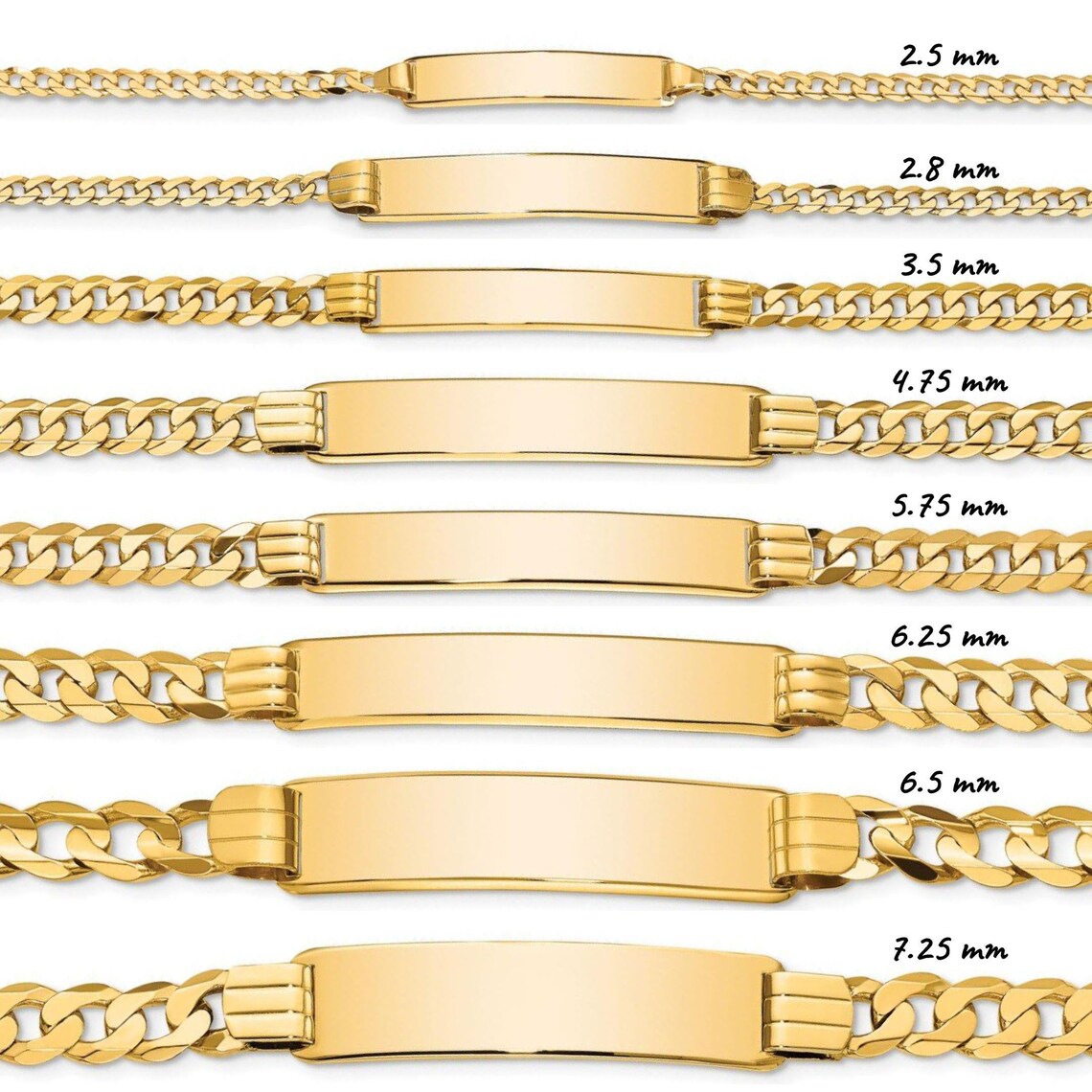7mm Smooth 14k Yellow Gold Plated ID Bracelet - Engravable Solid Link Design - 9 Inch Length - Brass Core With Lifetime Warranty