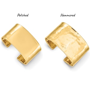 Massive 14K Gelbgold Poliert oder Gehämmert Extra Groß 37mm Engravable Manschetten Armreifen