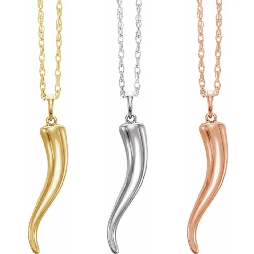 Solid 14K Yellow, White, or Rose Gold Italian Horn Necklace Etsy