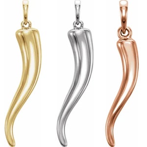 Solid 14K Yellow, White, or Rose Gold Italian Horn Pendant
