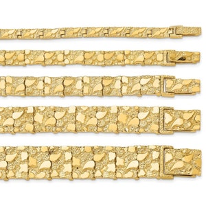 Solid 14K Yellow Gold Fancy Nugget Bracelet, 7"-8", 5mm-15mm Thick