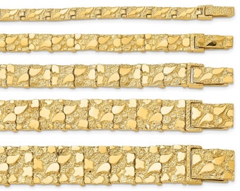 Solid 14K Yellow Gold Fancy Nugget Bracelet, 7&quot;-8&quot;, 5mm-15mm Thick