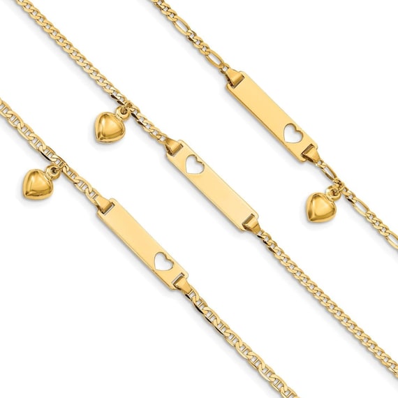 Mariner Chain Bracelet with Three Heart Cut Out Tag 6-inch Length Mariner Chain Bracelet with Three Heart Cut Out Tag 6-inch Length