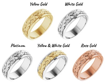14k Gelb / Weiß / Roségold oder Platin gravierbares skulptural inspiriertes stapelbares Band