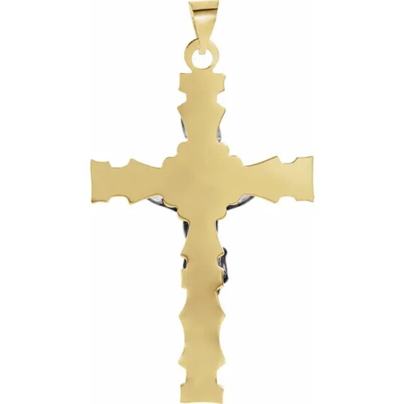 INRI Kreuz Kette Religion 14k Gelbgold - 1,45 Zoll Lang, INRI Gravur, Zweifarbig, Aus Italien Jesus Kreuz Anhänger