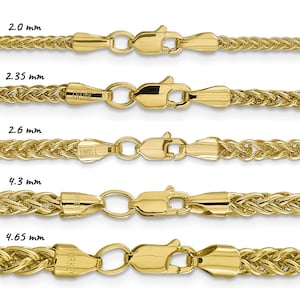 Semi-Solid 14K Yellow Gold Spiga Wheat Chain Necklace, Medium Links, 16&quot;-24&quot; Inch, 2.0mm-4.65mm Thick