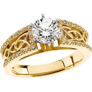 14K Yellow Gold and Diamond Accented Engravable Celtic-Inspired Engagement Ring