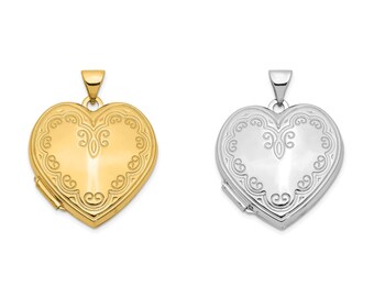 14K Yellow or White Gold Engravable Textured Heart Locket